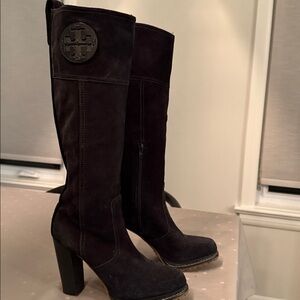 Tory Burch Black Suede Just below knee Boot